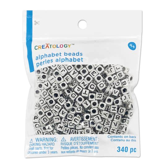 12 Packs: 340 ct. (4,080 total) Silver Alphabet Cube Beads by Creatology™, 6.5mm